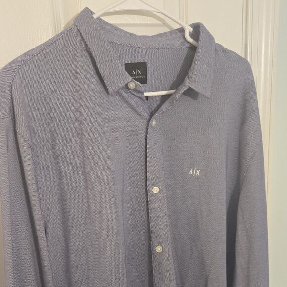 Armani Exchange Blue Casual Button Down Shirt Classic Collar - Picture 2 of 7